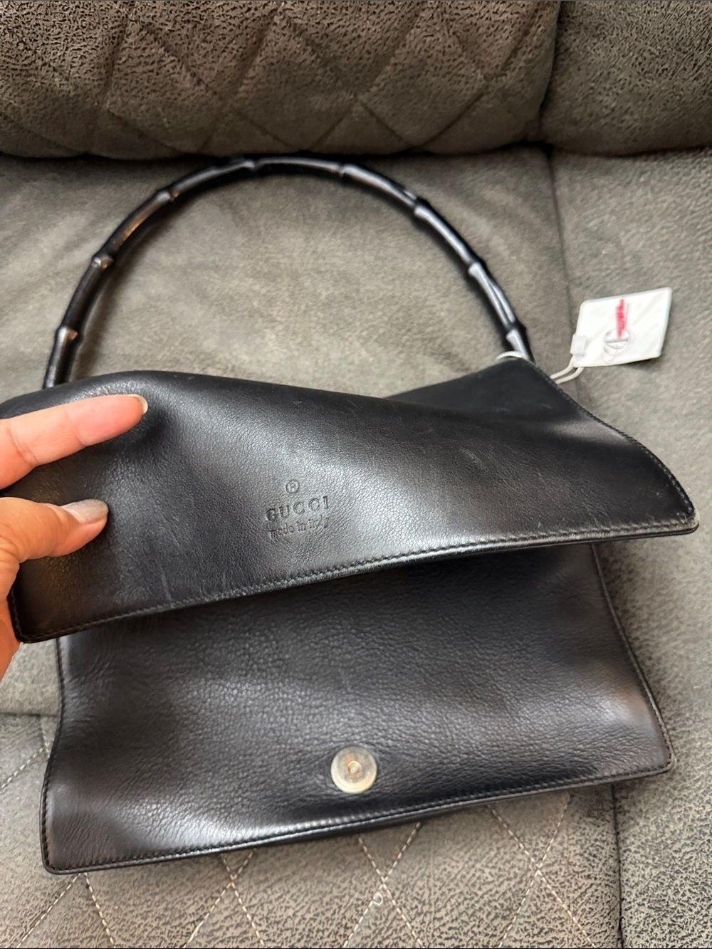 Gucci- Classic Black Leather Men's Shoulder Bag with Bamboo Handle - Picture 5 of 8